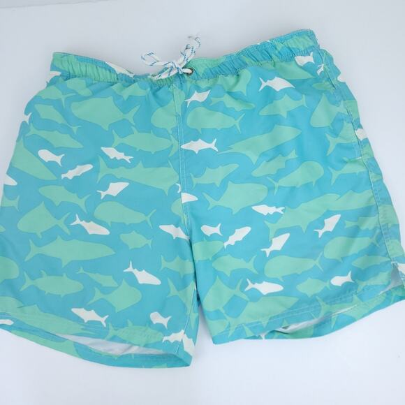 Islandia Clothing Mens Swim Trunks Size Large Shark Ocean Print Blue, Green - Picture 1 of 5